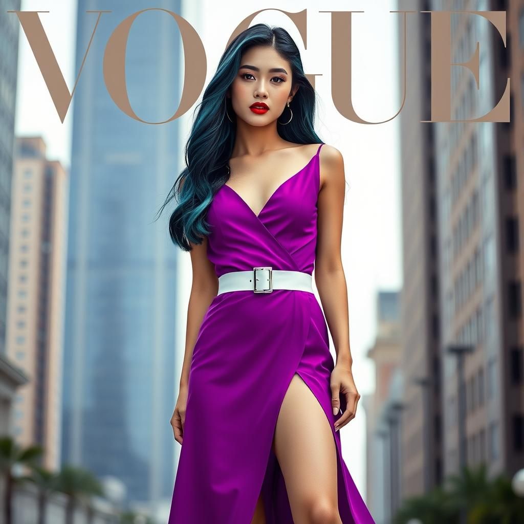 Vogue Cover with South Korean Woman in Violet Dress