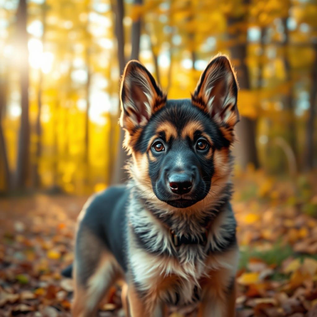 German Shepherd Puppy in Autumn Forest