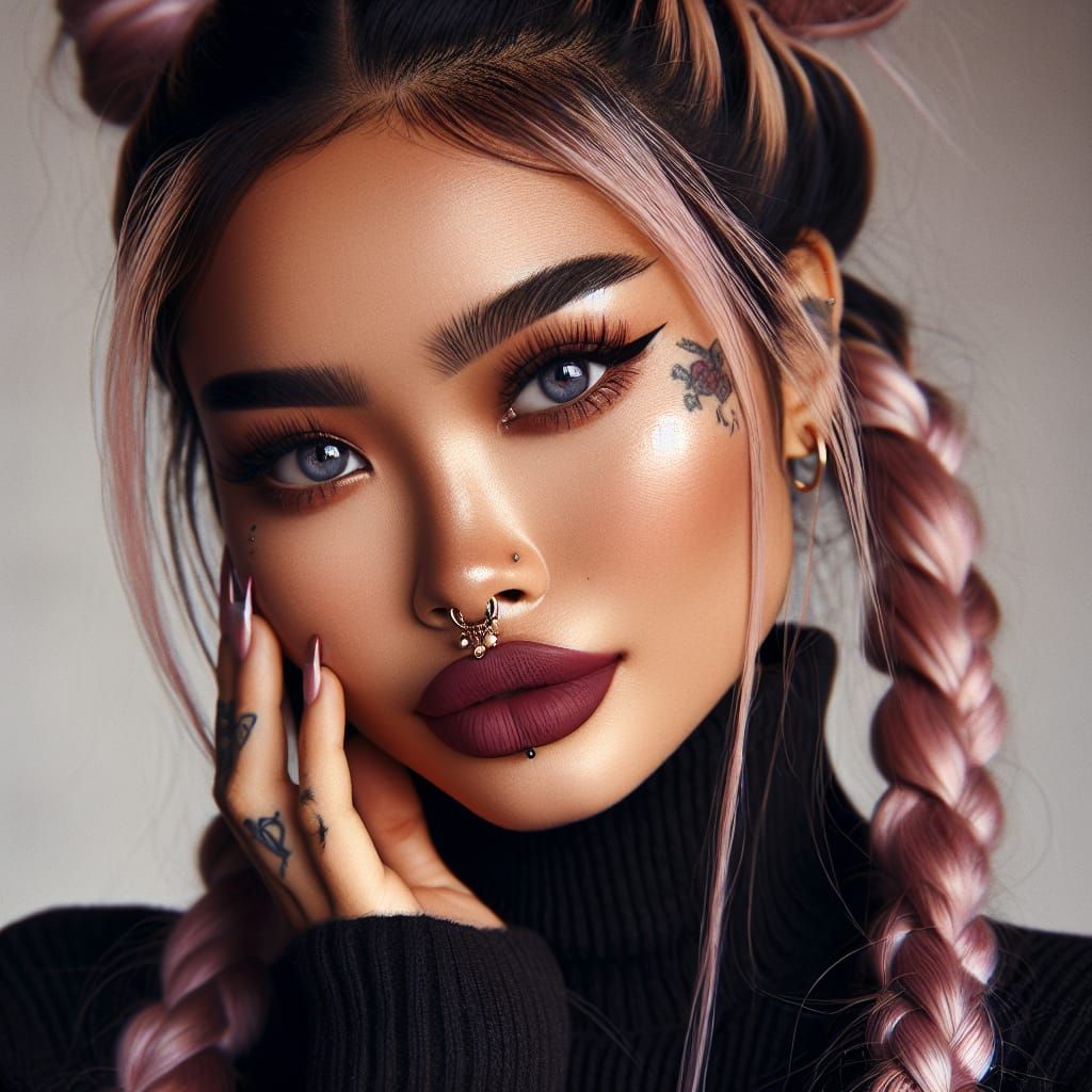 Stunning South Asian Woman with Pink Braids