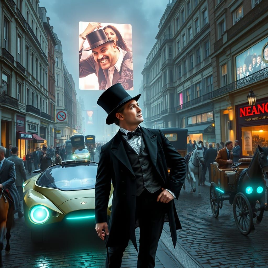 Steampunk Victorian London Street with Hovercars