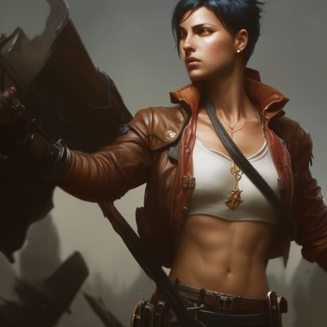 Dark Fantasy Tomboy Portrait in Art Nouveau Style