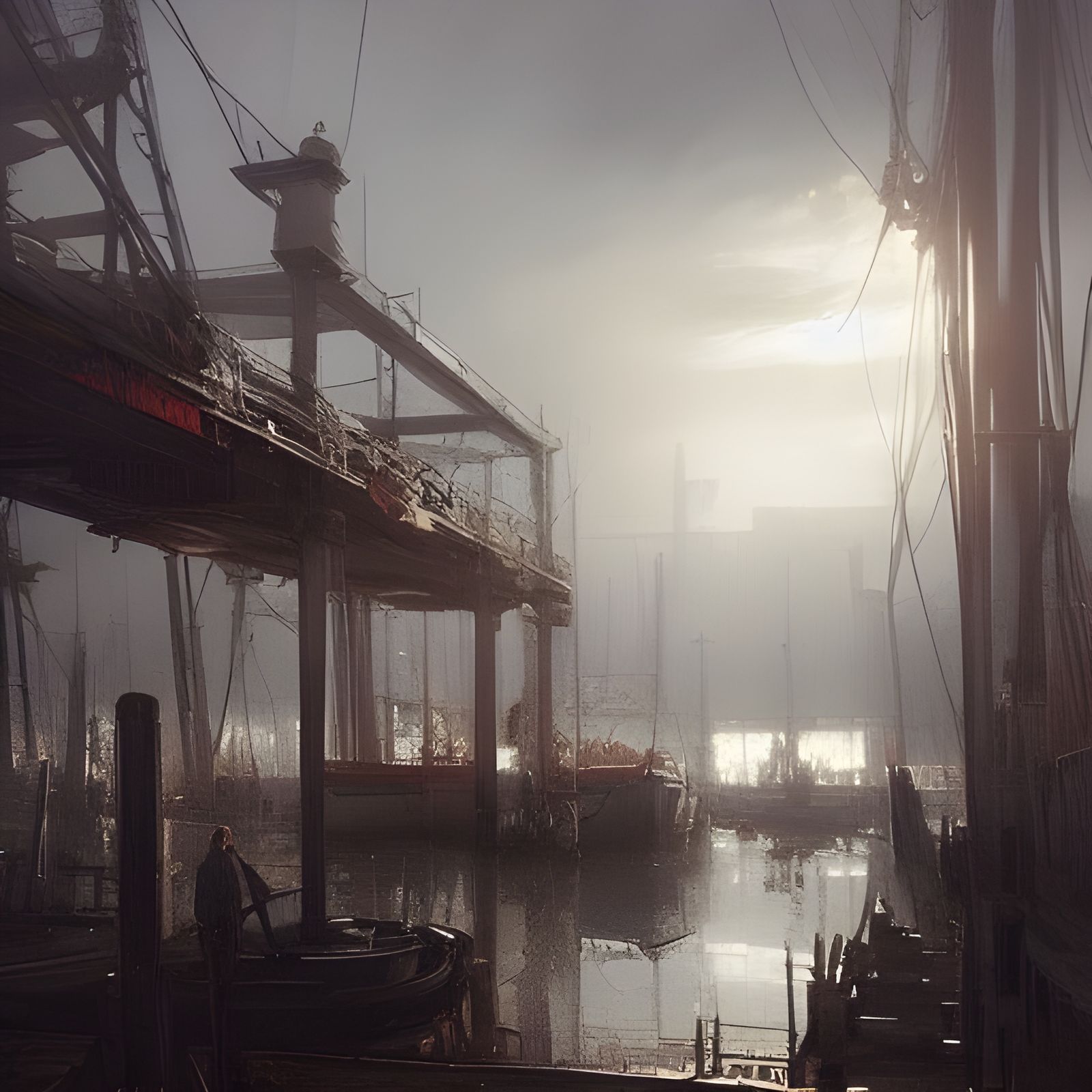 Sinister Daylight Dockyards in Illustration Style