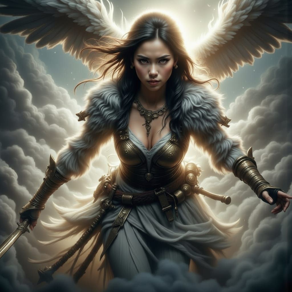 Epic Female Warrior in Dynamic Fantasy Battle