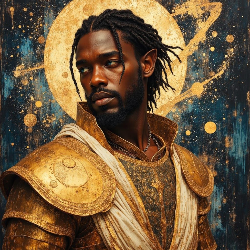 African Elven Warrior God in Gold Armor