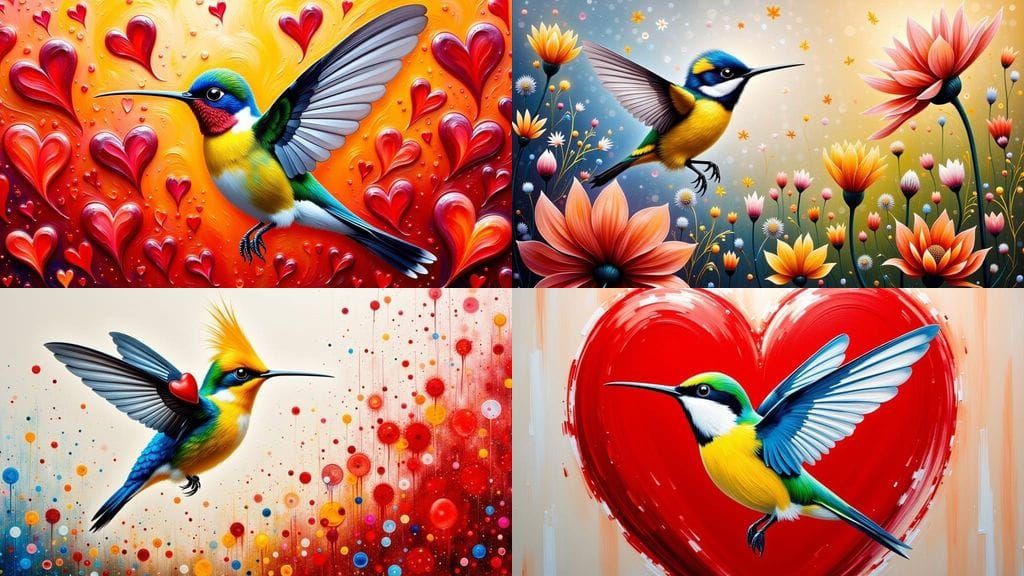 Hummingbird-Bluetit Hybrid in Impasto Acrylic Painting