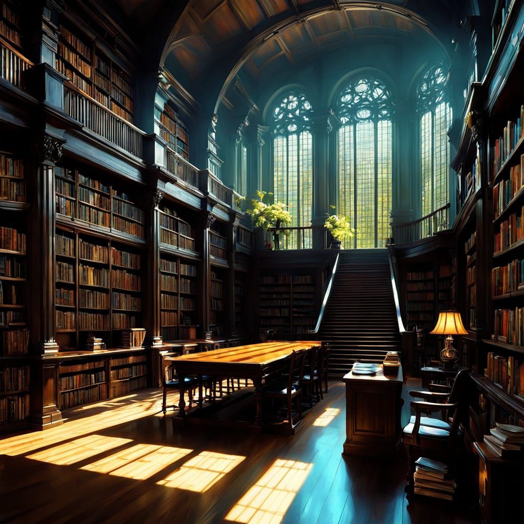 Radiant Anime Library in Chiaroscuro Style