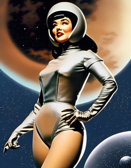 Retro Sci-Fi Betty Page on the Moon