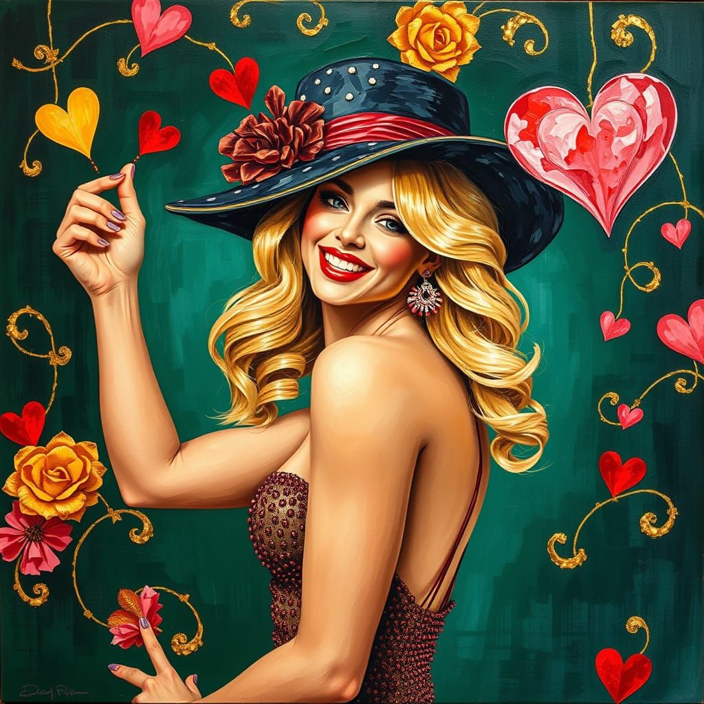 Sultry Rockabilly Goddess in Golden Dreamscape