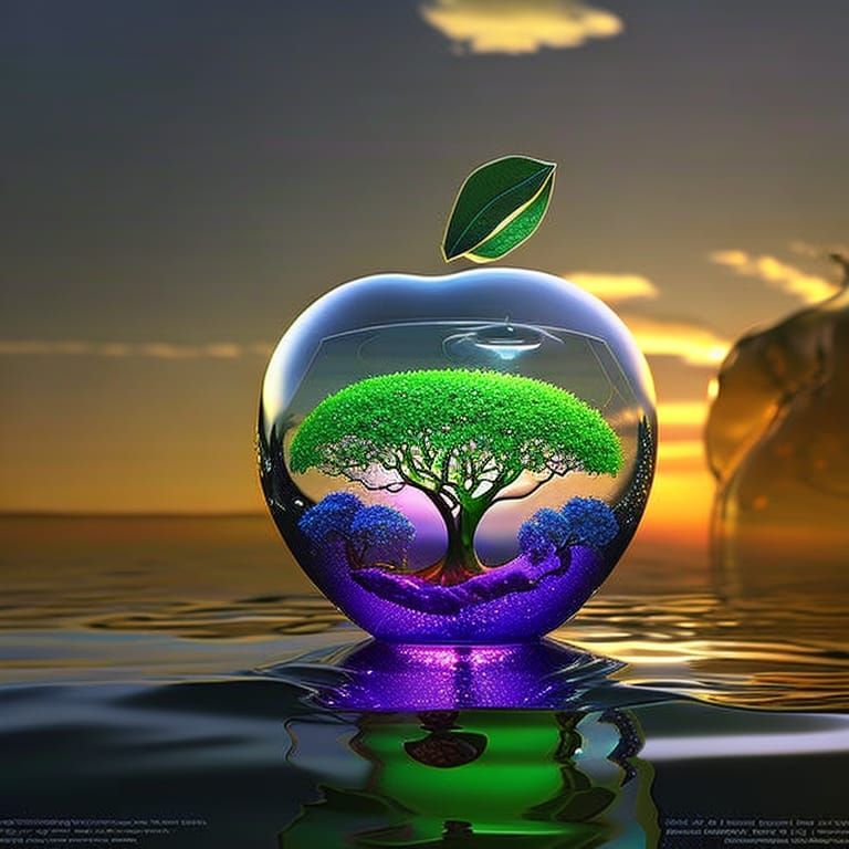 Glass Apple Tree of Life: 3D Rendered Masterpiece