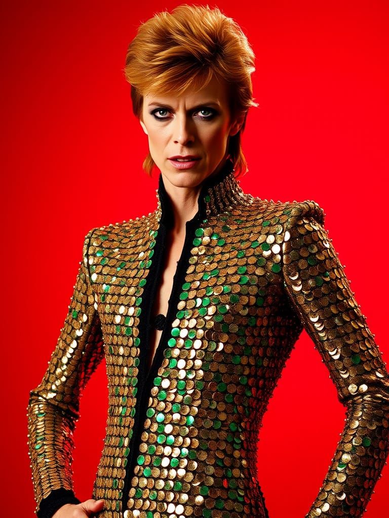 Glam Rock Icon in Elaborate Sequined Jumpsuit