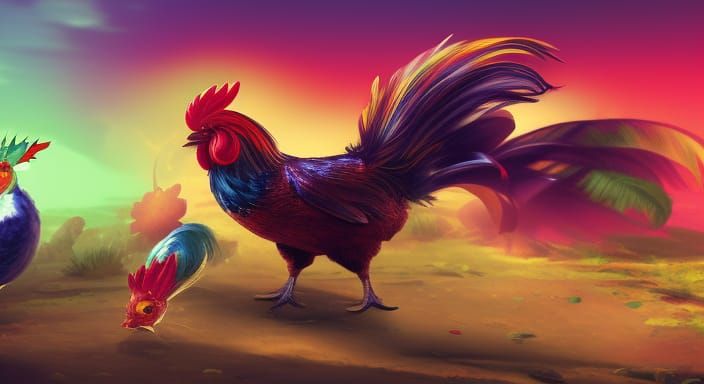 Rooster Battle: Synthwave Splash Art Concept