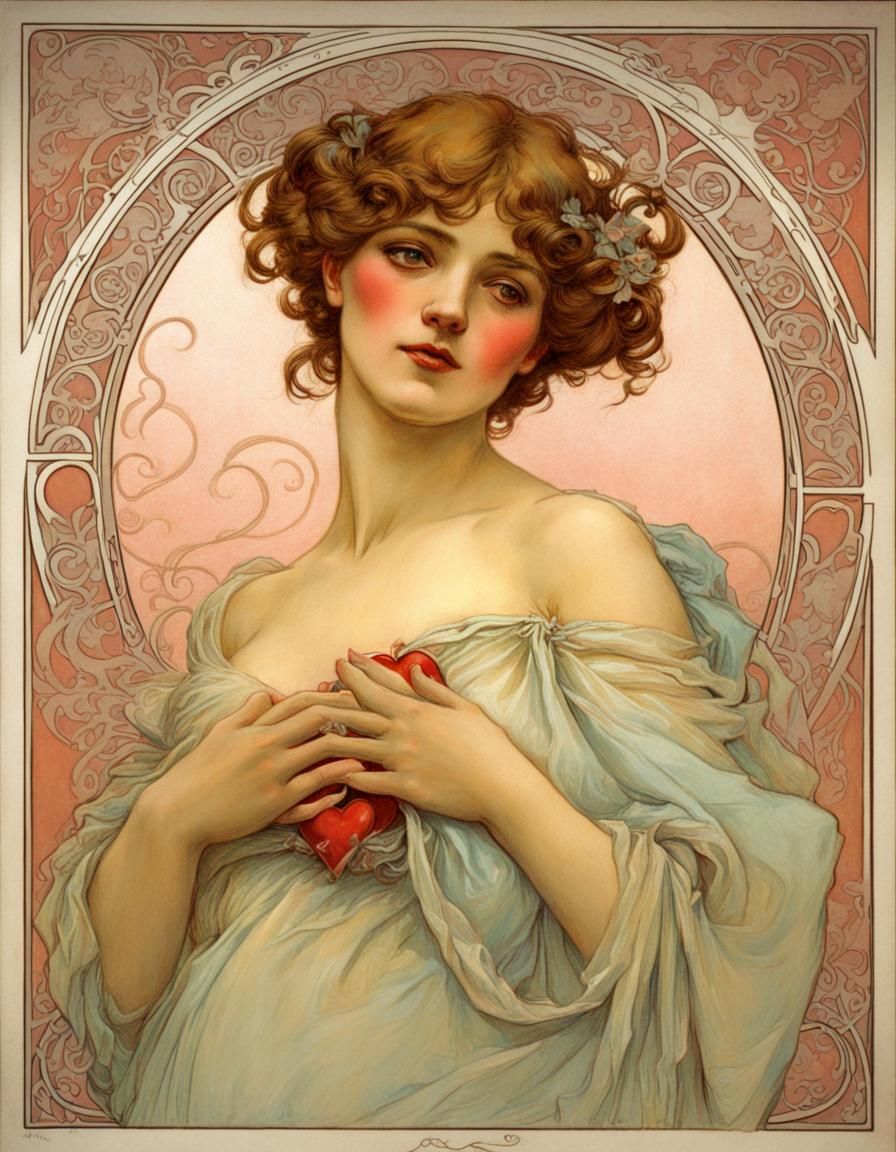 Valentine's Day Woman in Mucha Style