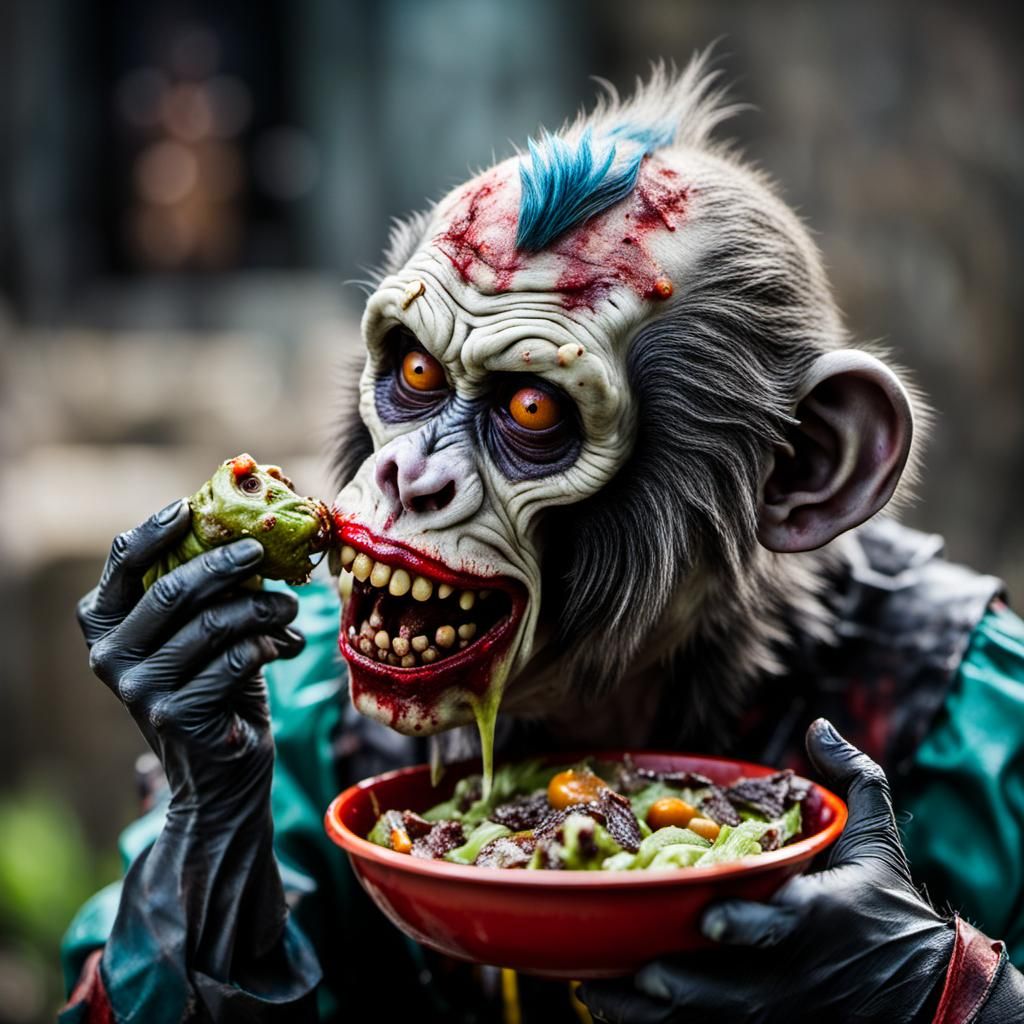 Zombie Monkey Clown Boy Eats Sewer Rats