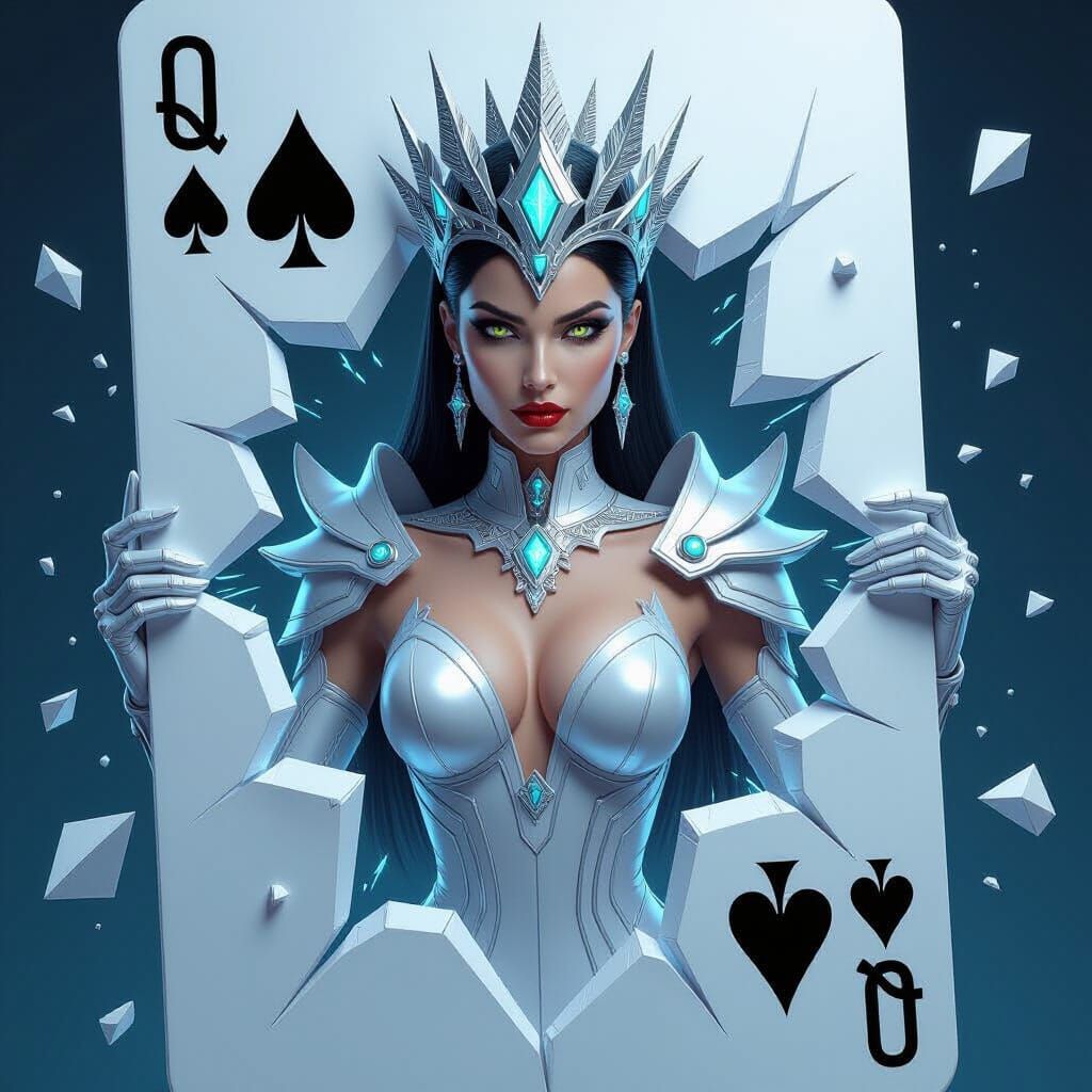 Futuristic Queen of Spades Emerges in 3D Render