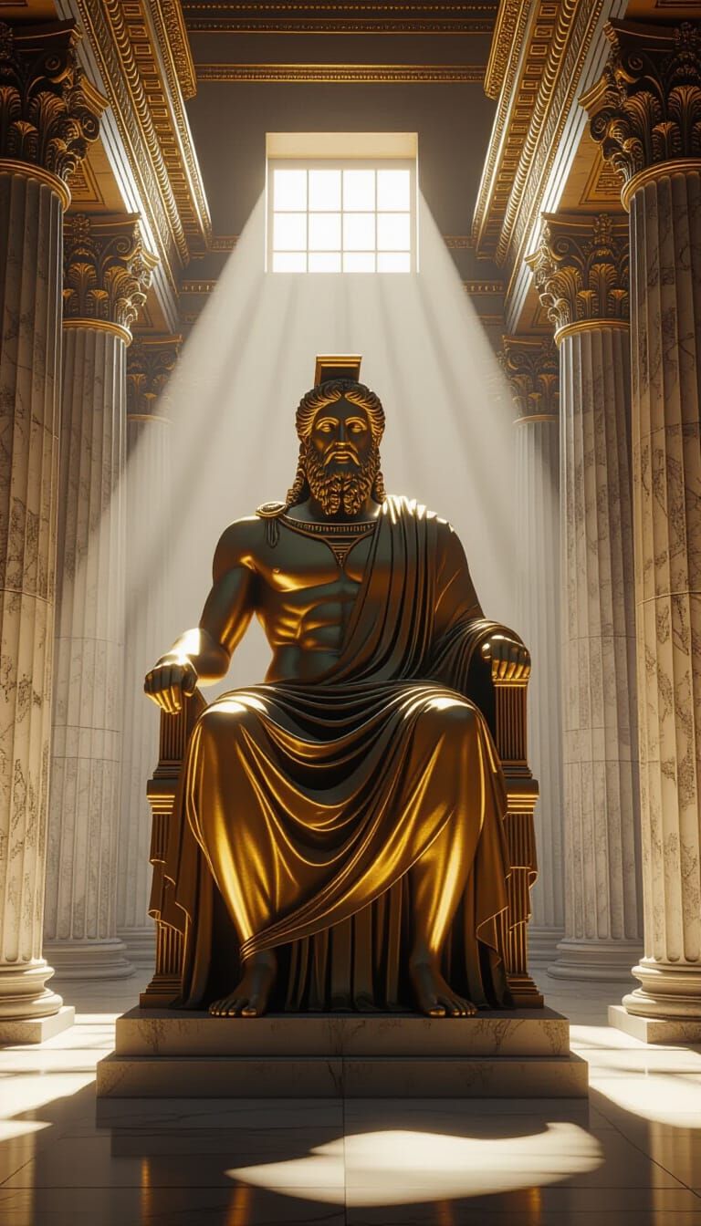 Majestic Gold and Ivory Statue of Zeus
