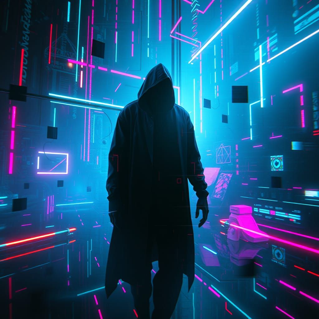 Neon-Lit Glitch Art in Cyberpunk Digital Realm