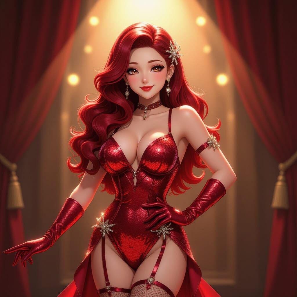 Burlesque Dancer in Spotlight, 3D Anime Style