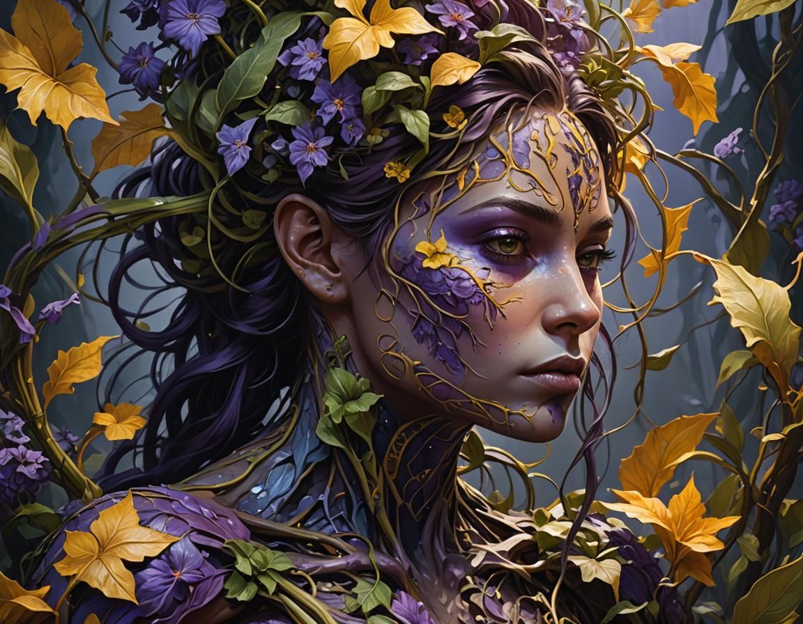 Human Shaped Skin Plant in Dark Fantasy Oil Painting