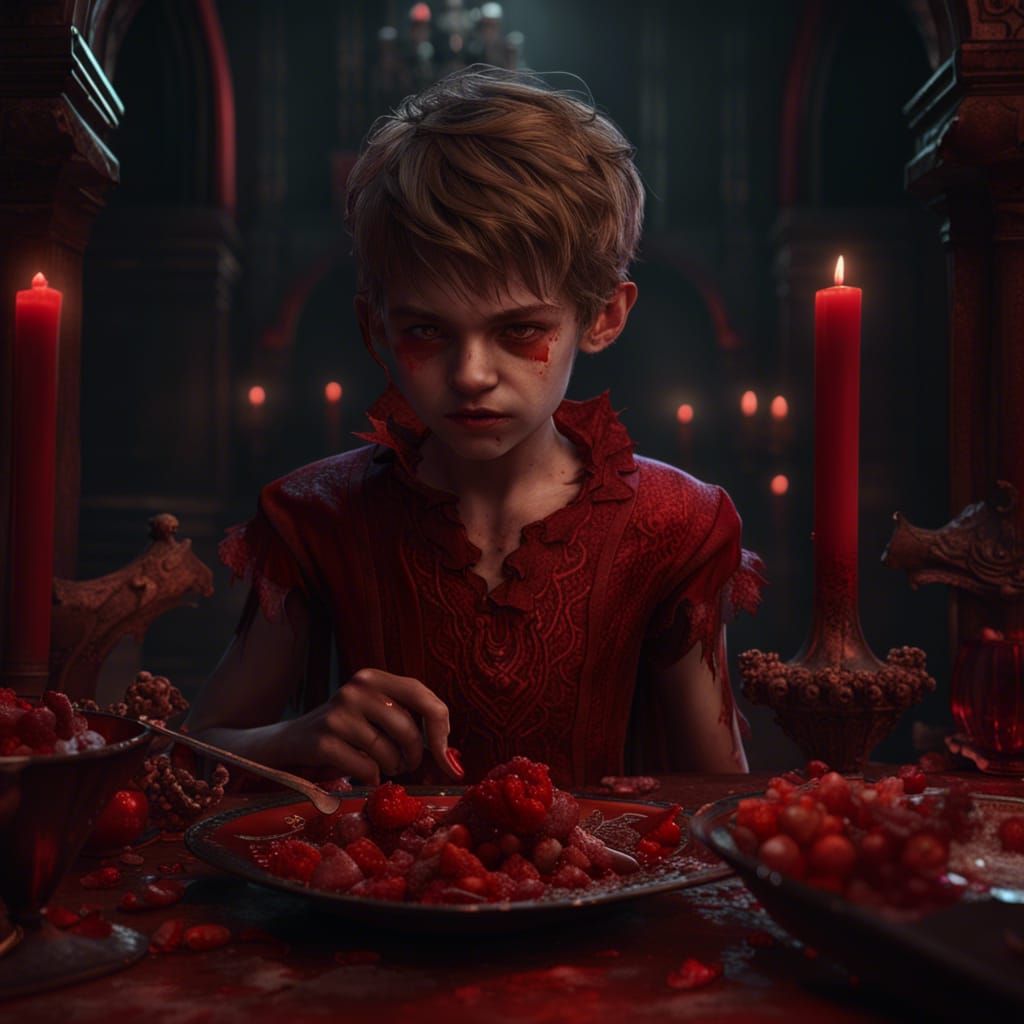 Vampire Boy in Red Dress: Detailed Fantasy Art