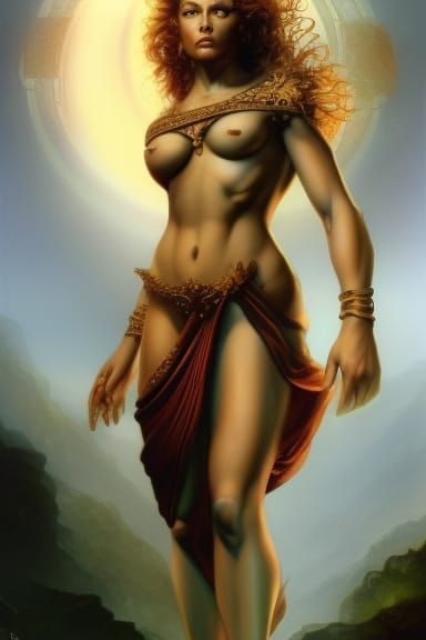 Ethereal Amazon Goddess in a Fantasy Landscape