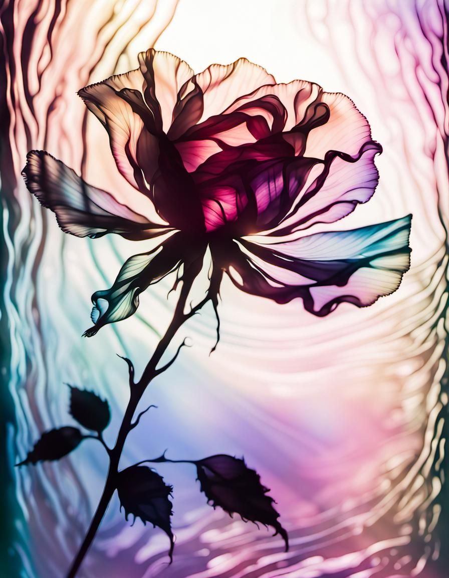 Opalescent Rose Silhouette on Silk with Gradient Foil