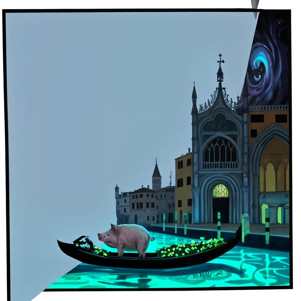 Enchanted Pig in Moonlit Venice, Gothic Fantasy Style