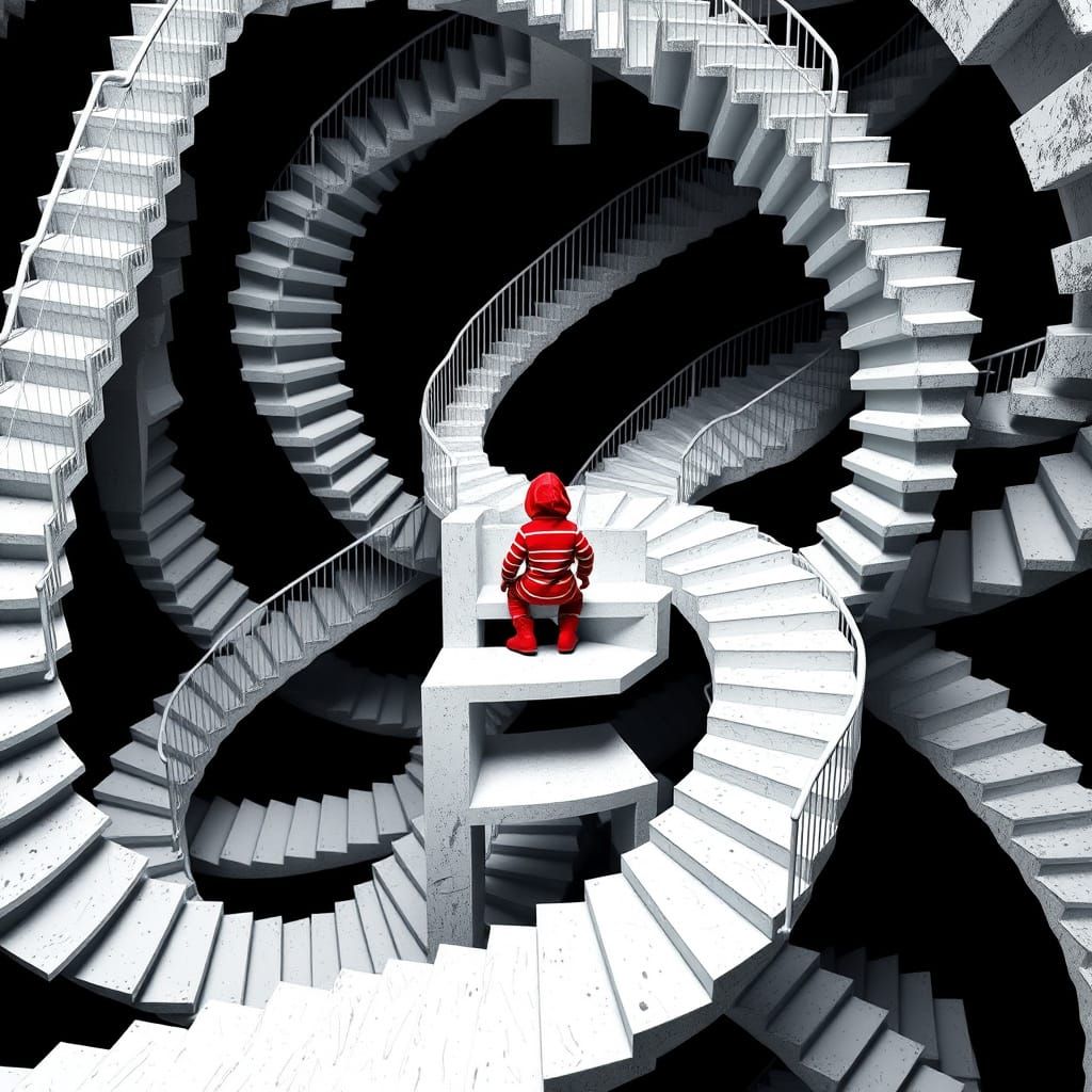 Surreal Labyrinth of Infinite Depth in Vibrant Red and Black