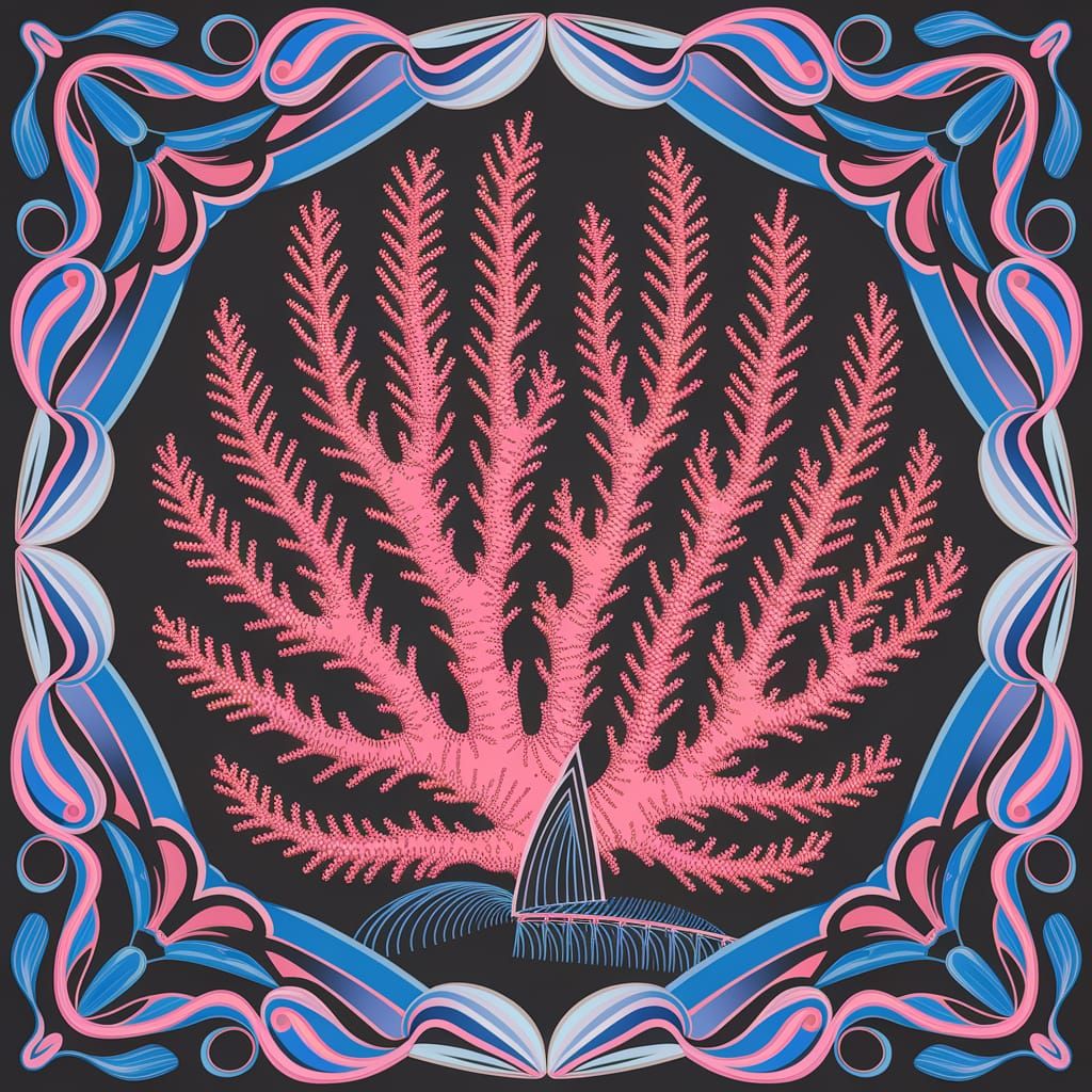 Happy Ebony Archaic Coral in Cubist Impasto Style