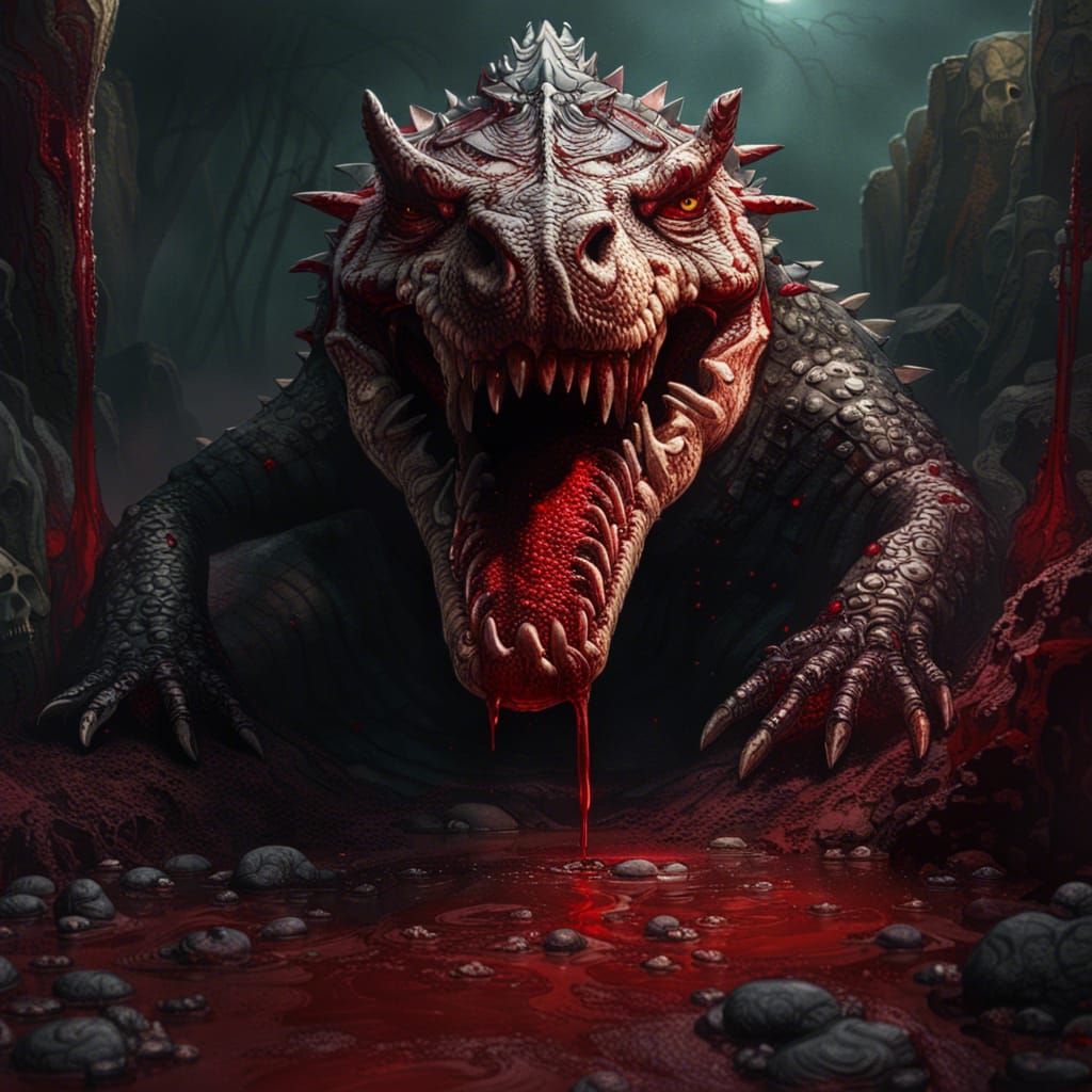 Menacing Crocodile with Bloody Teeth in Red River