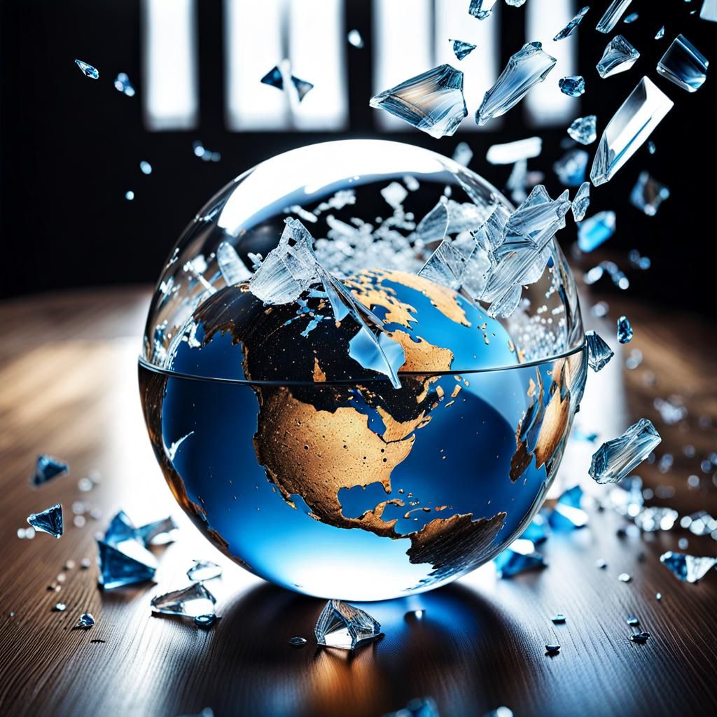 Broken Glass Earth Globe Shattering: Sharp Focus