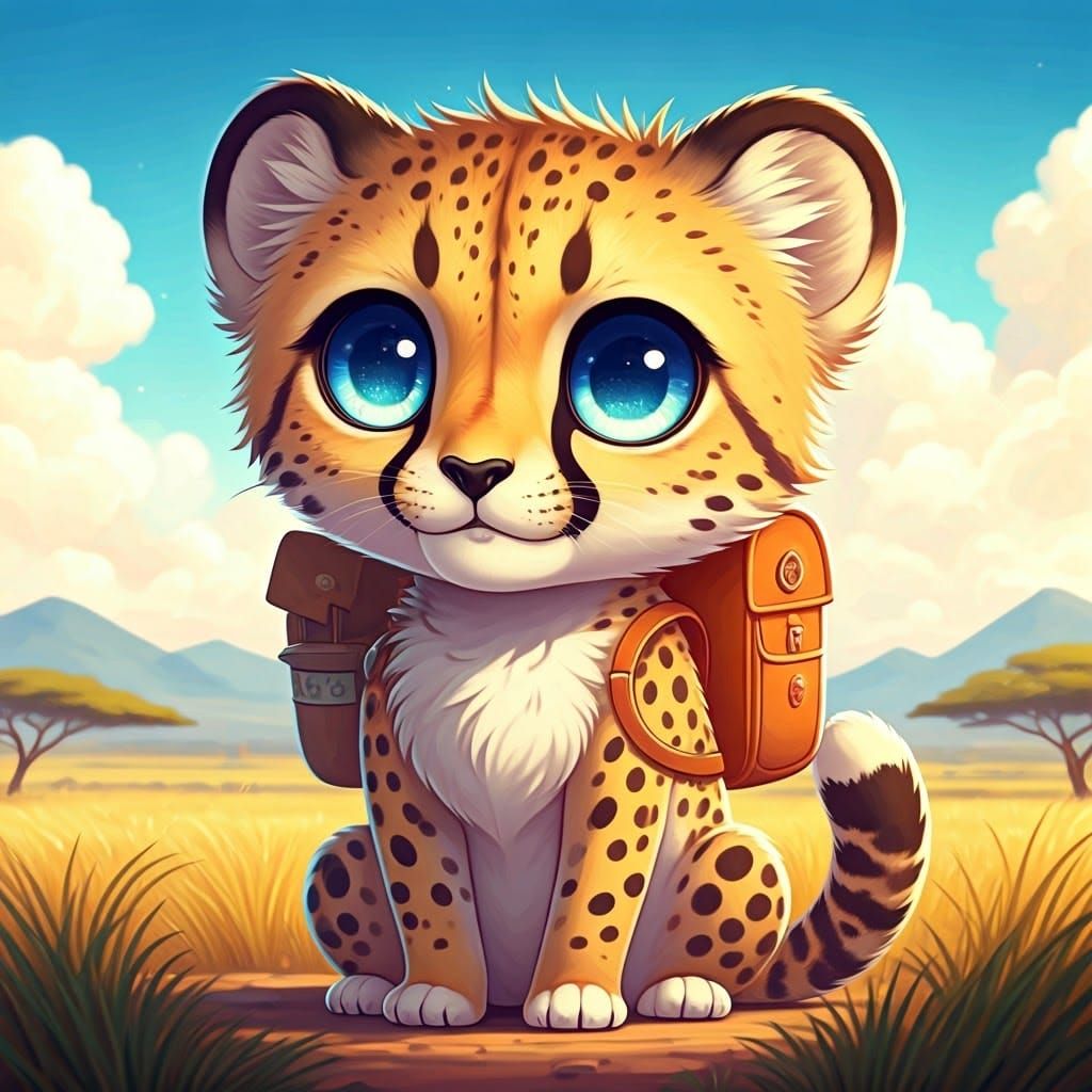 Chibi Cheetah in Vibrant Anime Style