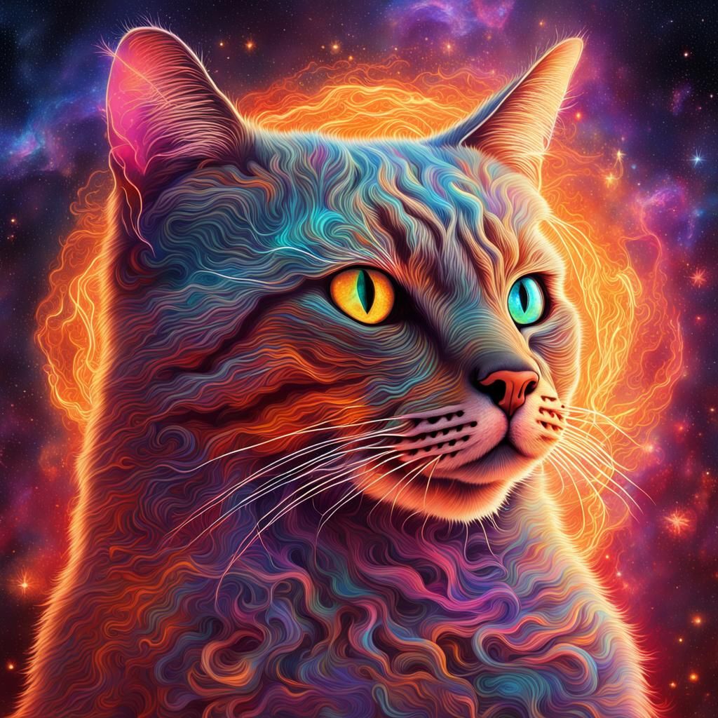 Flaming Cat: Holographic Cosmic Illustration in 8K