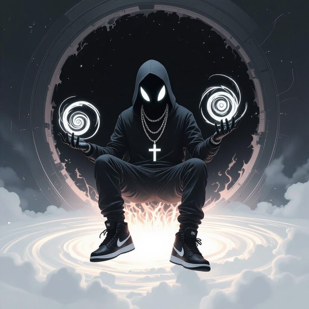 Void Creature Emerges from Black Hole in Mystical Style