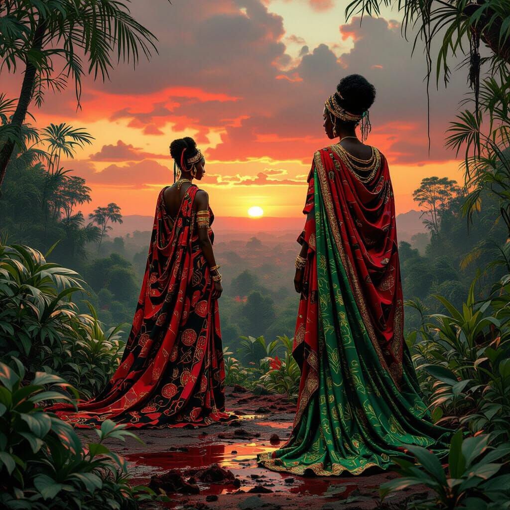 Golden African Goddess in Devastated Jungle