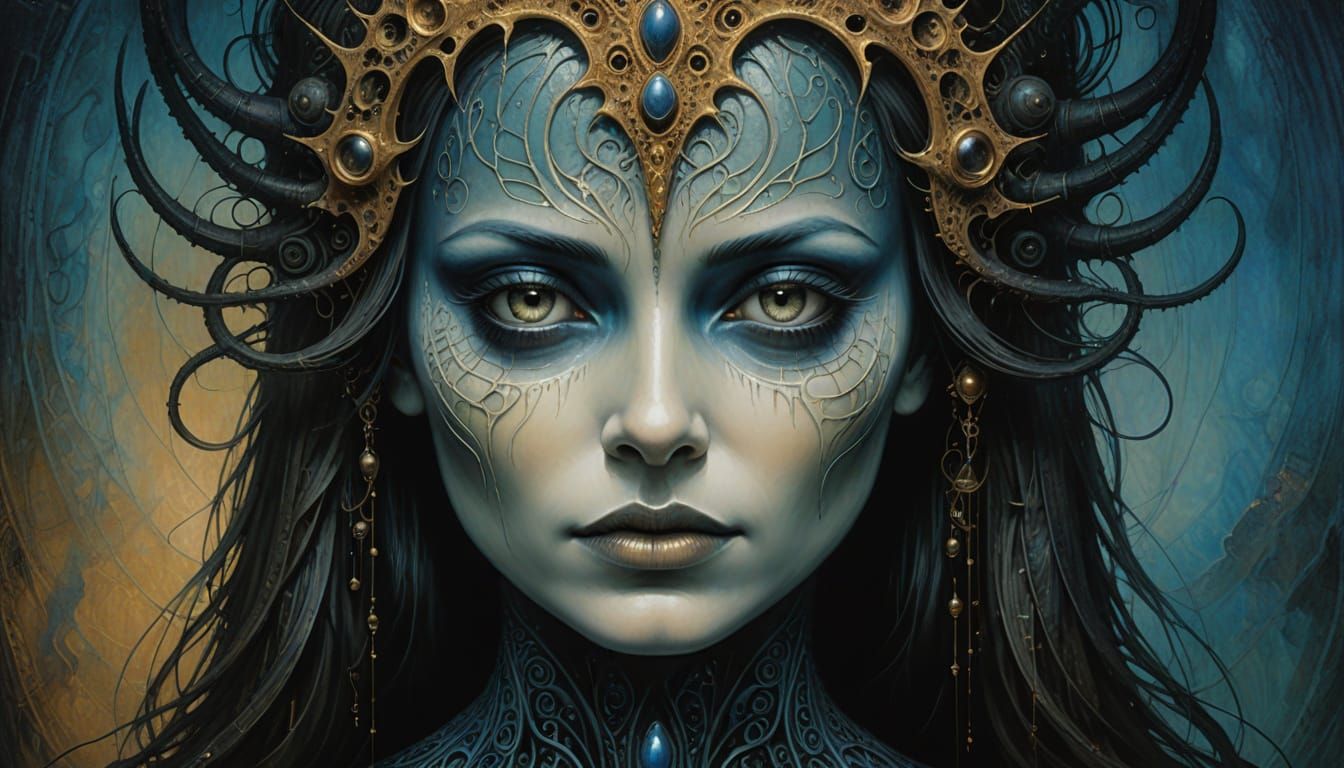 Surrealist Goddess of Twin Souls Embodies Duality