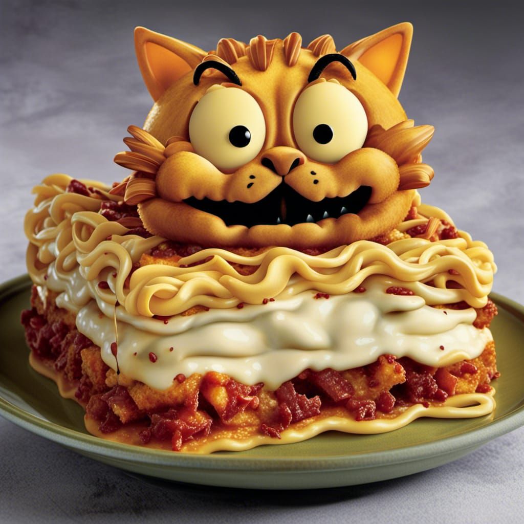 Cursed Garfield Lasagna in Tim Burton Style