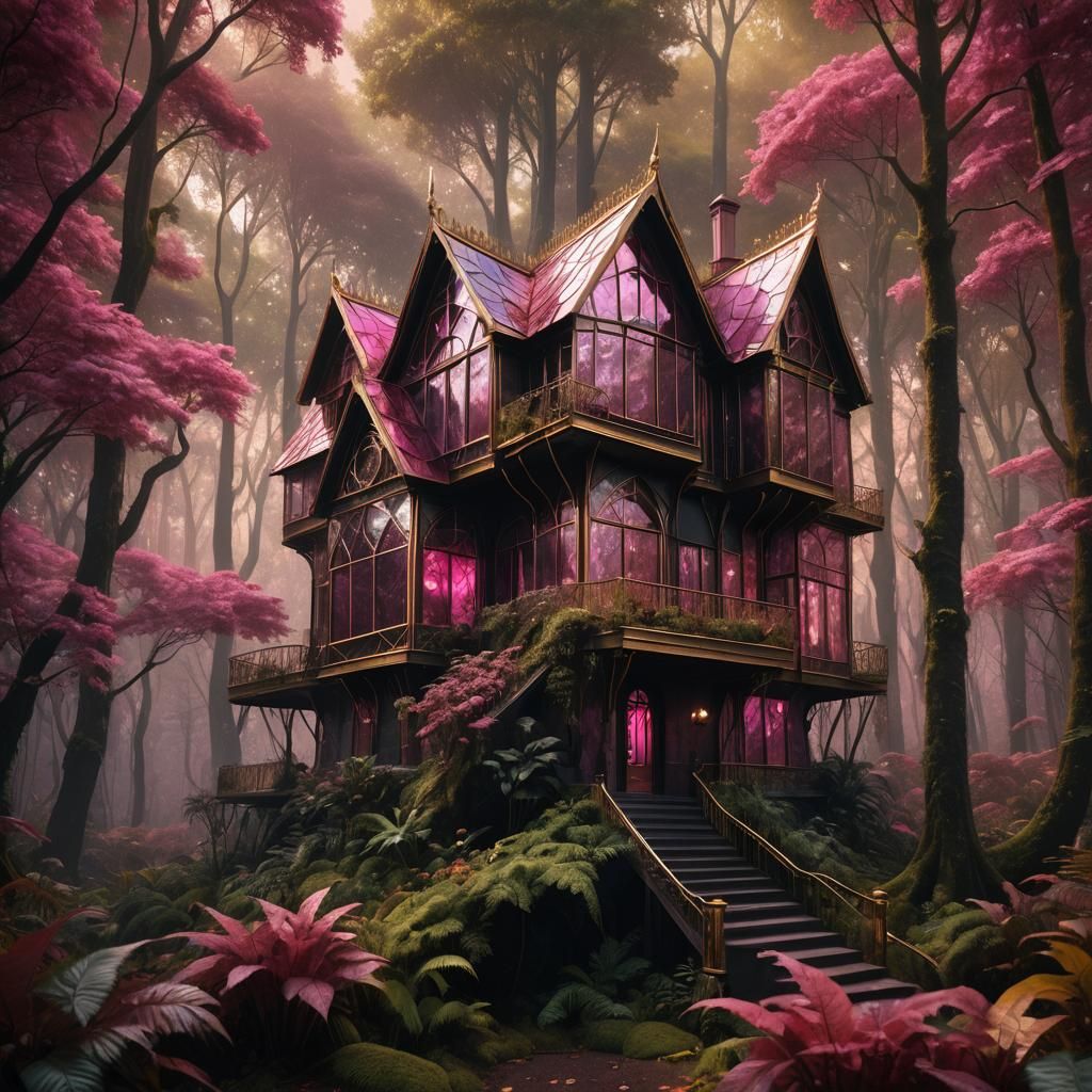 Mystical Glass House in Lush Forest: Matte Painting
