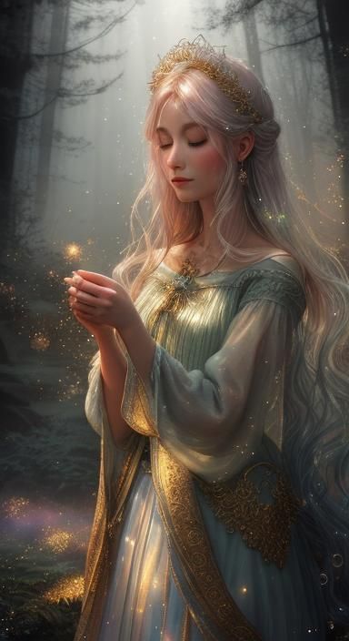 Ethereal Woman in Sparkling Fantasy Watercolor