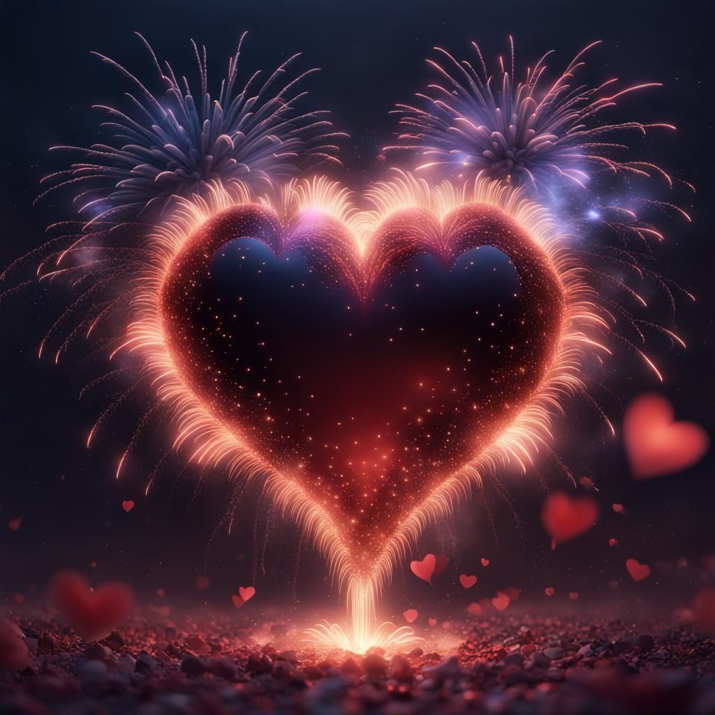 Fireworks Heart in Detailed Matte Painting Style