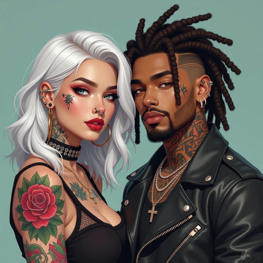 Tattooed Couple Portrait in Fantasy Realism Style