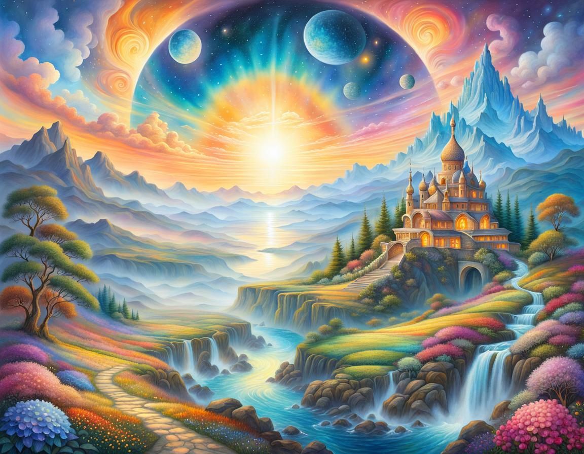 Ethereal Cosmic Dreamscape in Watercolor Style