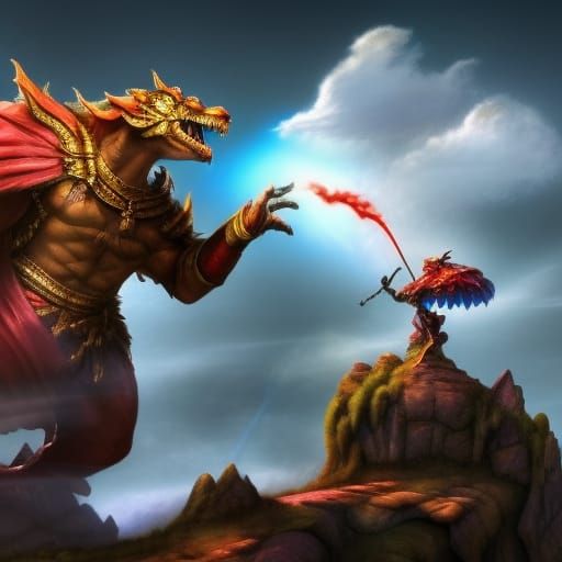 Epic Dragon Battle in Divine Light, 3D Render