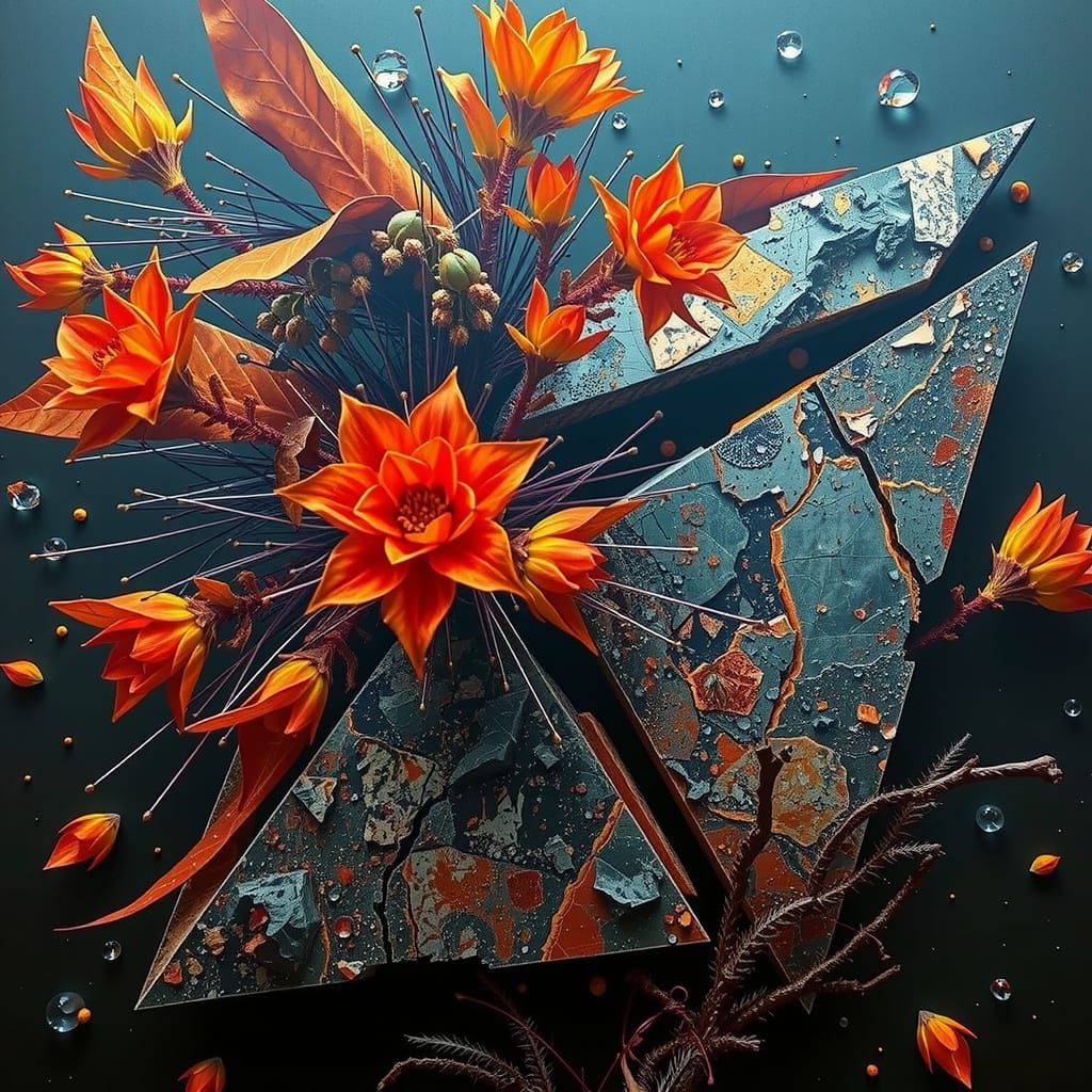 Fractured Botanical Geometry: Hyperrealistic 3D Render