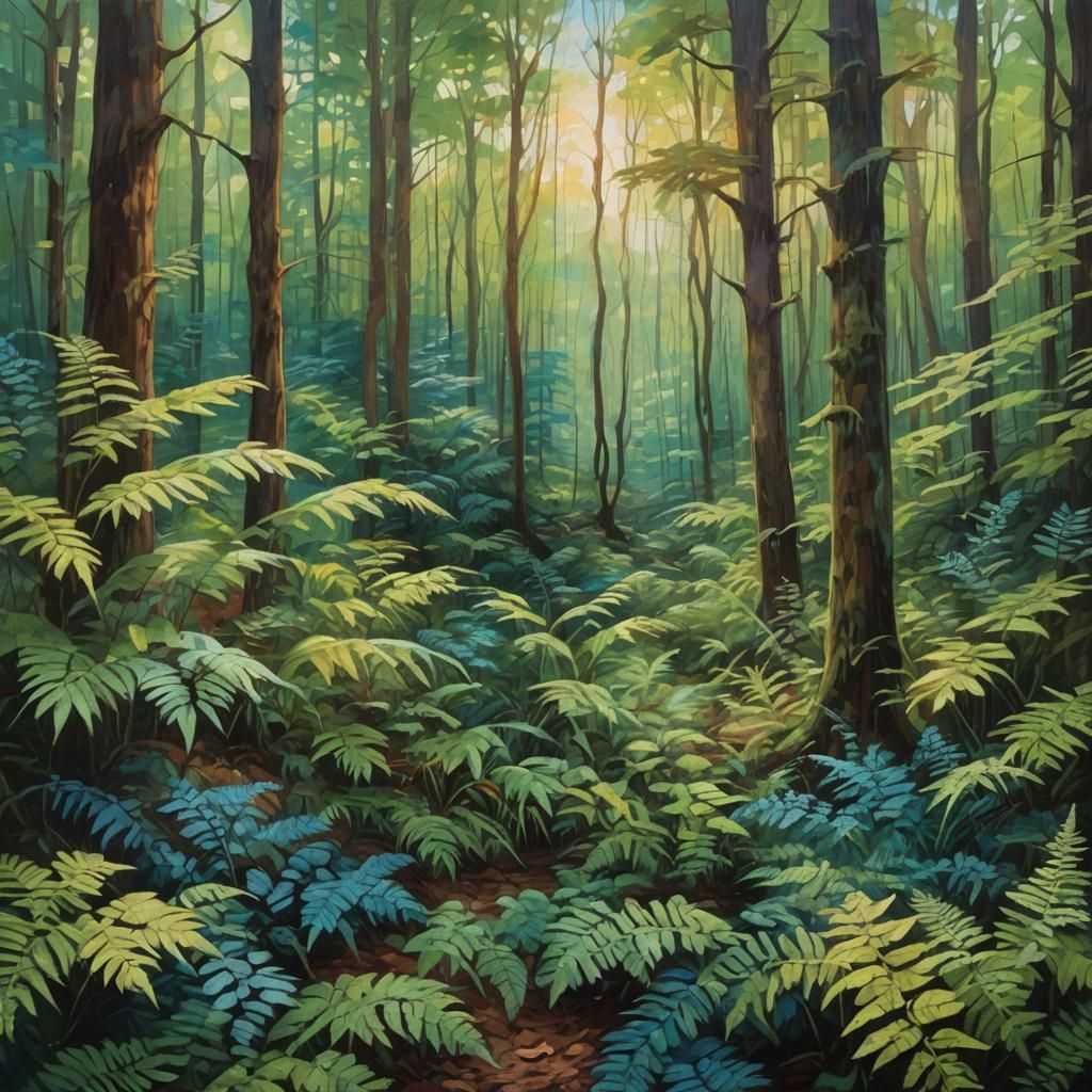 Vibrant Forest in Impressionist Style with Blurry Texture