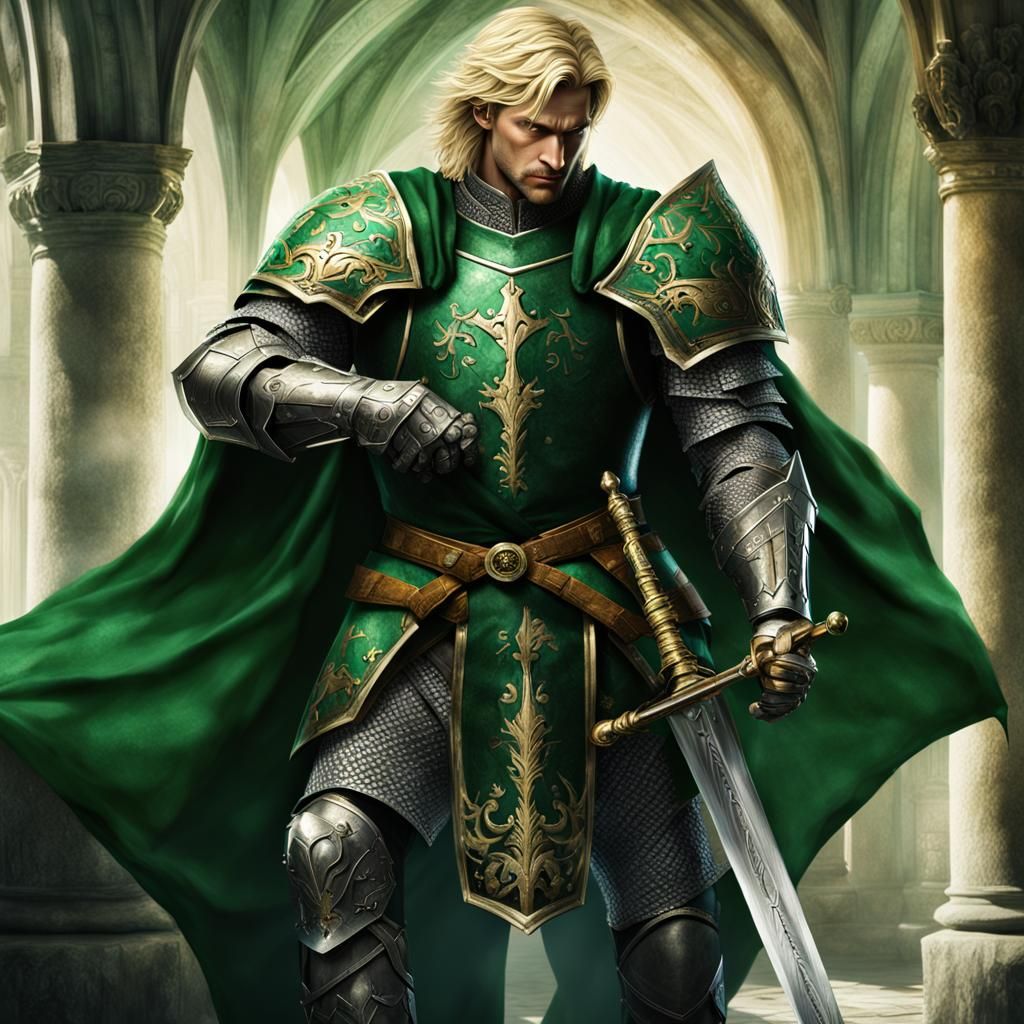 Emerald Knight with Sword: Hyperrealistic Detailed Rendering