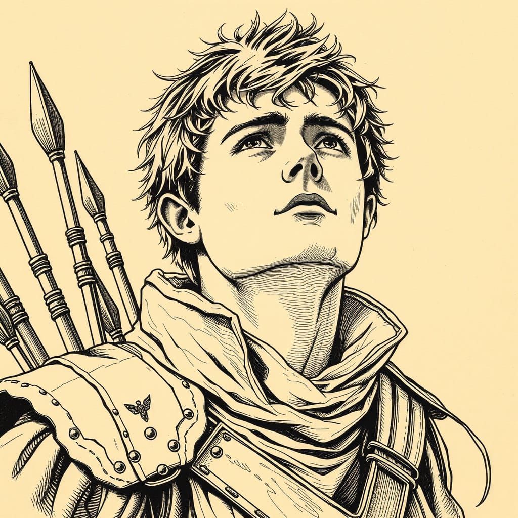 Medieval Ranger in Sepia Ink Portrait