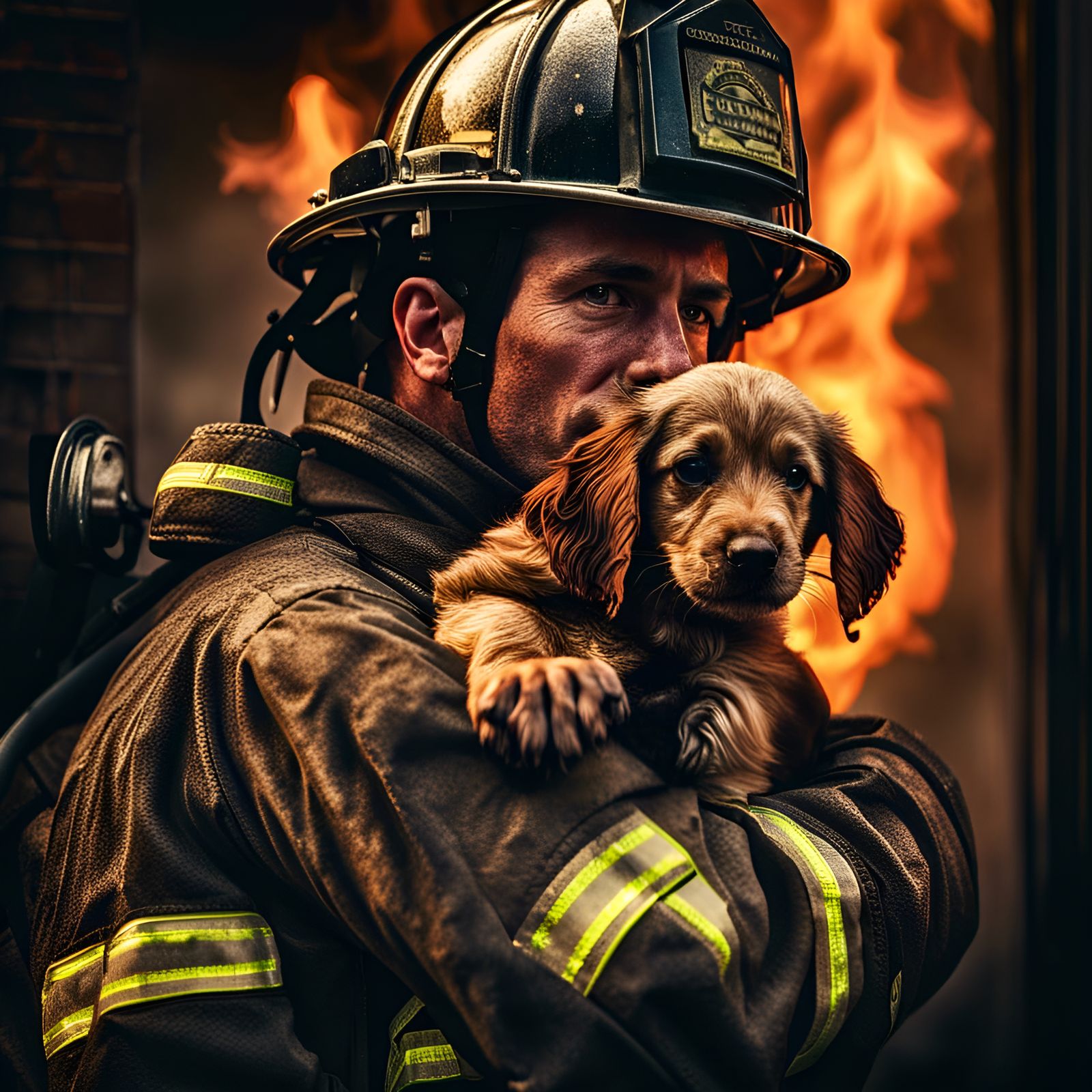 Firefighter Rescues Puppy from Burning Building: Hyperrealis...