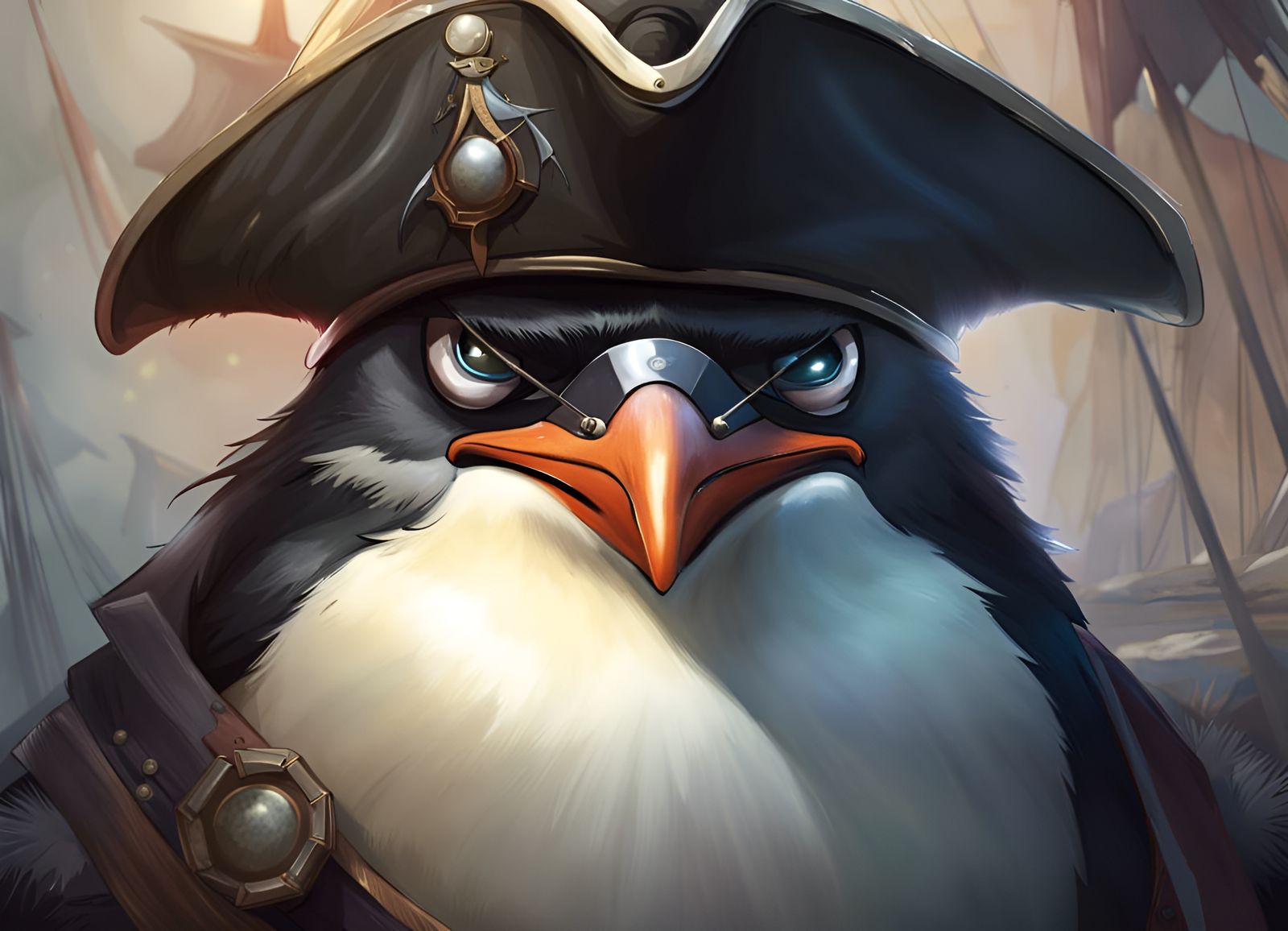 Battle-Hardened Pirate Penguin Portrait