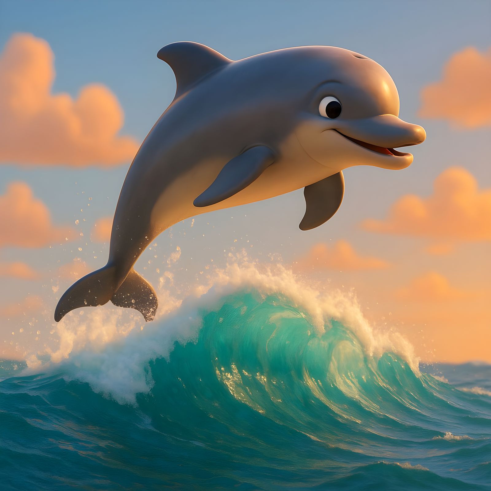 Dolphin Leaps from Ocean in Pixar Style