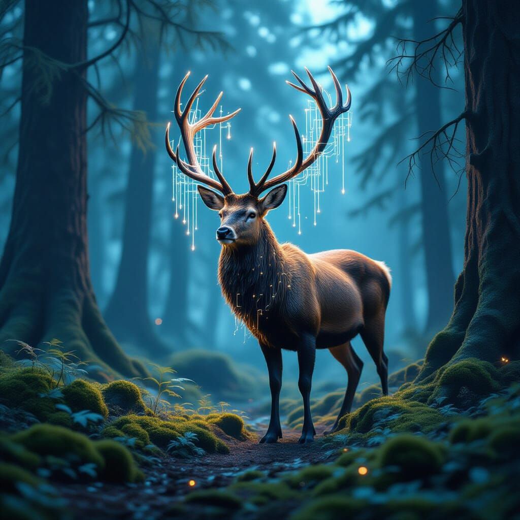 Majestic Stag in Nebulae-Shrouded Lost World